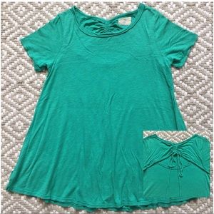 Anthropologie Turquoise Open Back Flowy T-shirt